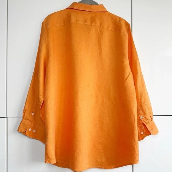 Lauren Ralph Lauren Linen Tunic Size XL Orange Button Front Collared 3/4 Sleeve - Picture 5 of 8